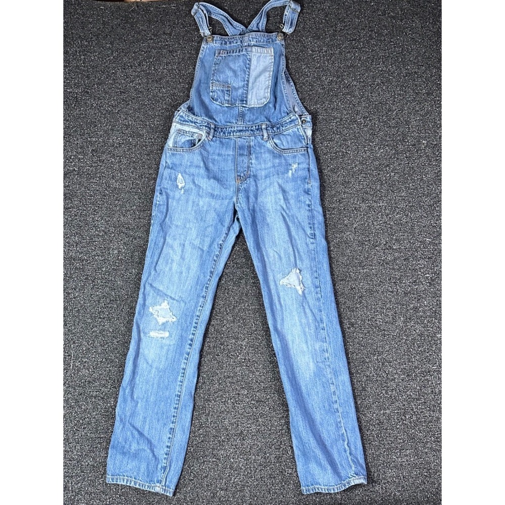 Gap Kids Distressed Denim Overalls Medium Wash Patchwork Bib XXL 14 16 Regular